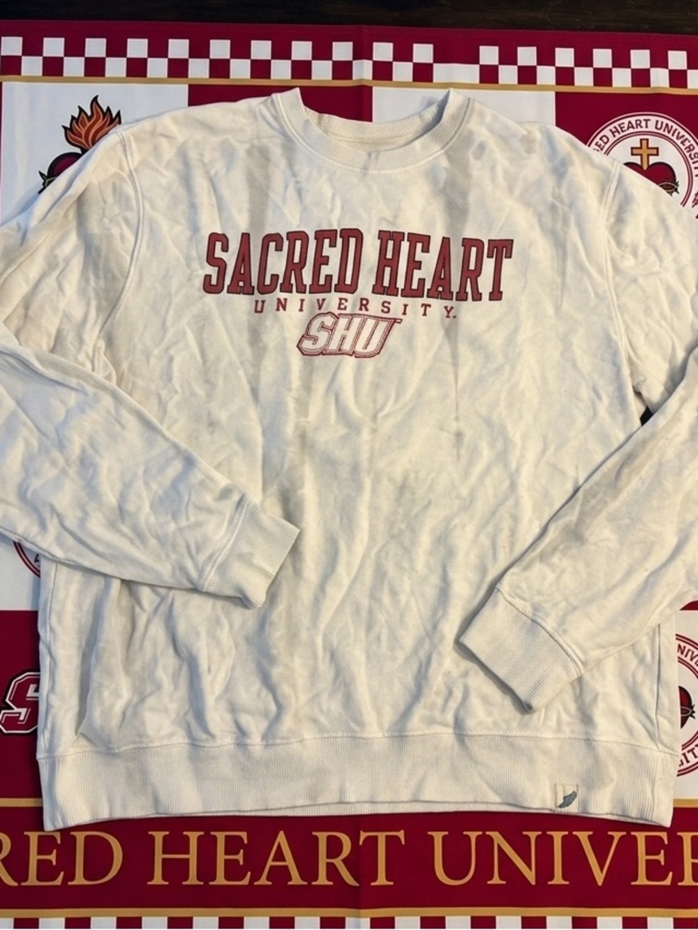 League White tie-dye Crewneck -Sacred Heart University - unisex size xl